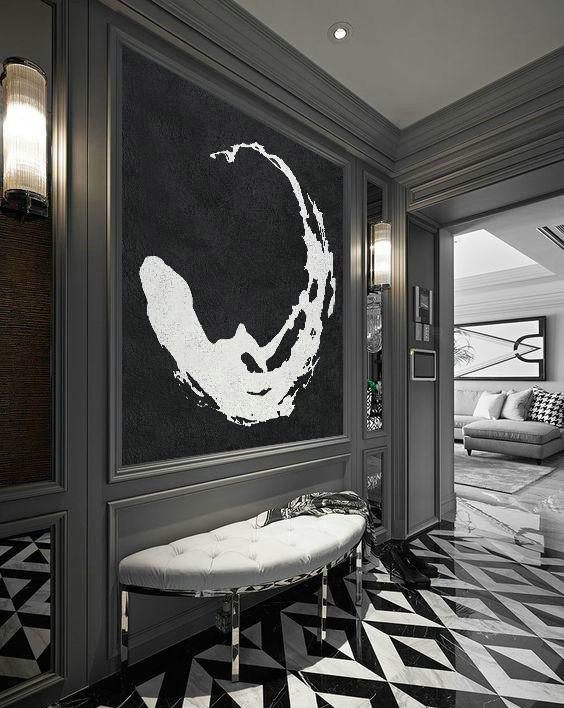 Original Extra Large Wall Art,Oversized Minimal Black And White Painting - Canvas Paintings For Sale